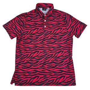 Sunday Swagger Tiger Stripe Golf Polo Mens Large Red Black Performance Stretch